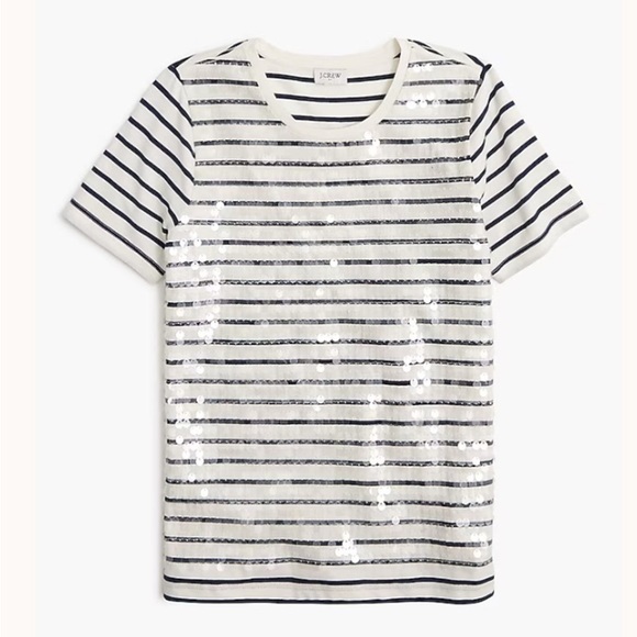 J. Crew Factory Tops - J Crew Factory Navy and white Striped sequin-embellished tee size XS NWT CE600